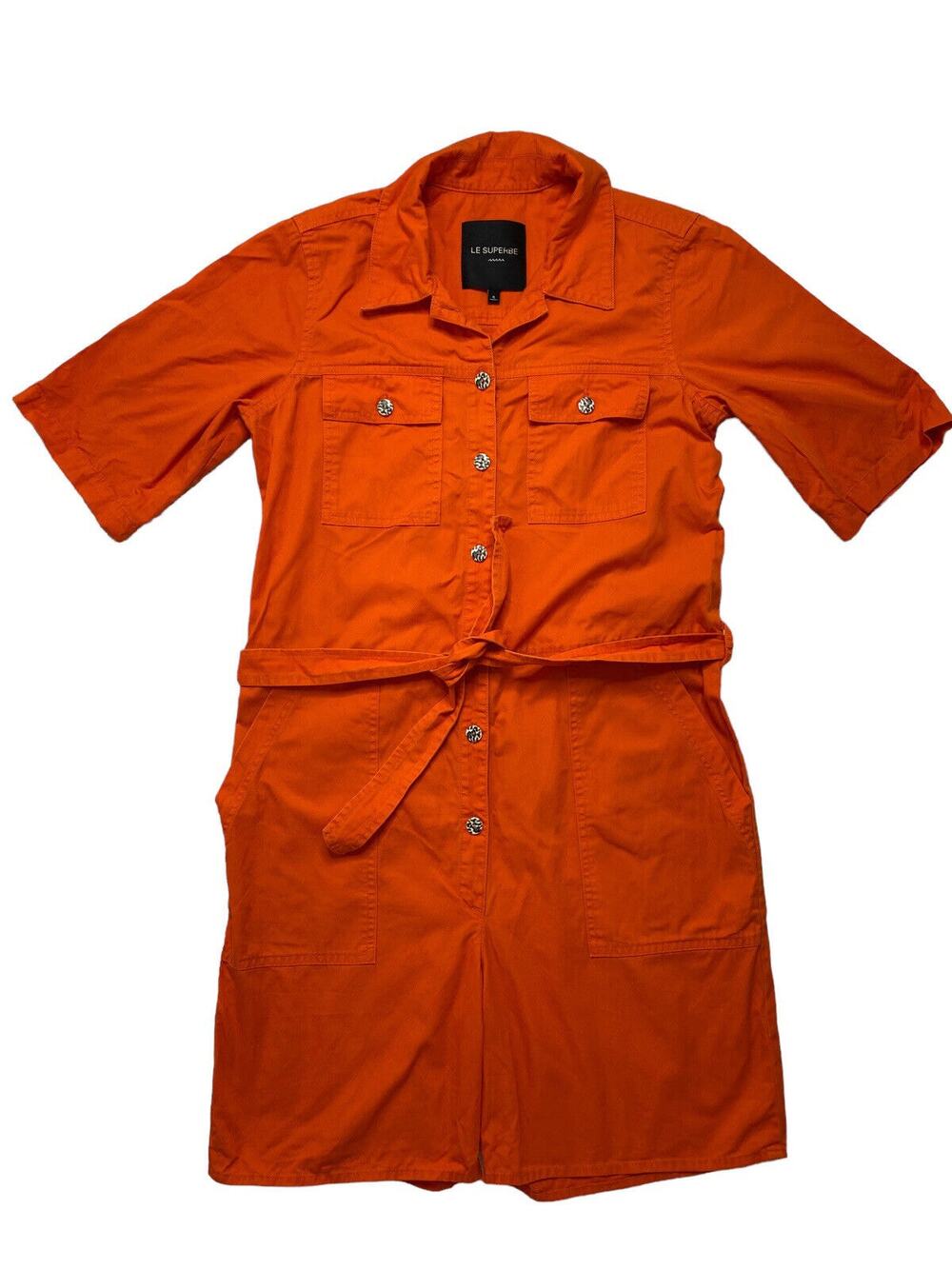 LE SUPERBE Kelly Twill Romper In Neon Orange Size 4 Short Sleeve Shorts